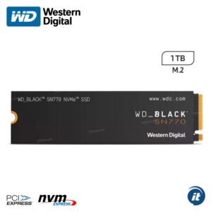 Disco SSD WESTERN DIGITAL WD Black SN770 1TB NVMe 5150Mbps Gen4 M.2 2280 WDS100T3X0E